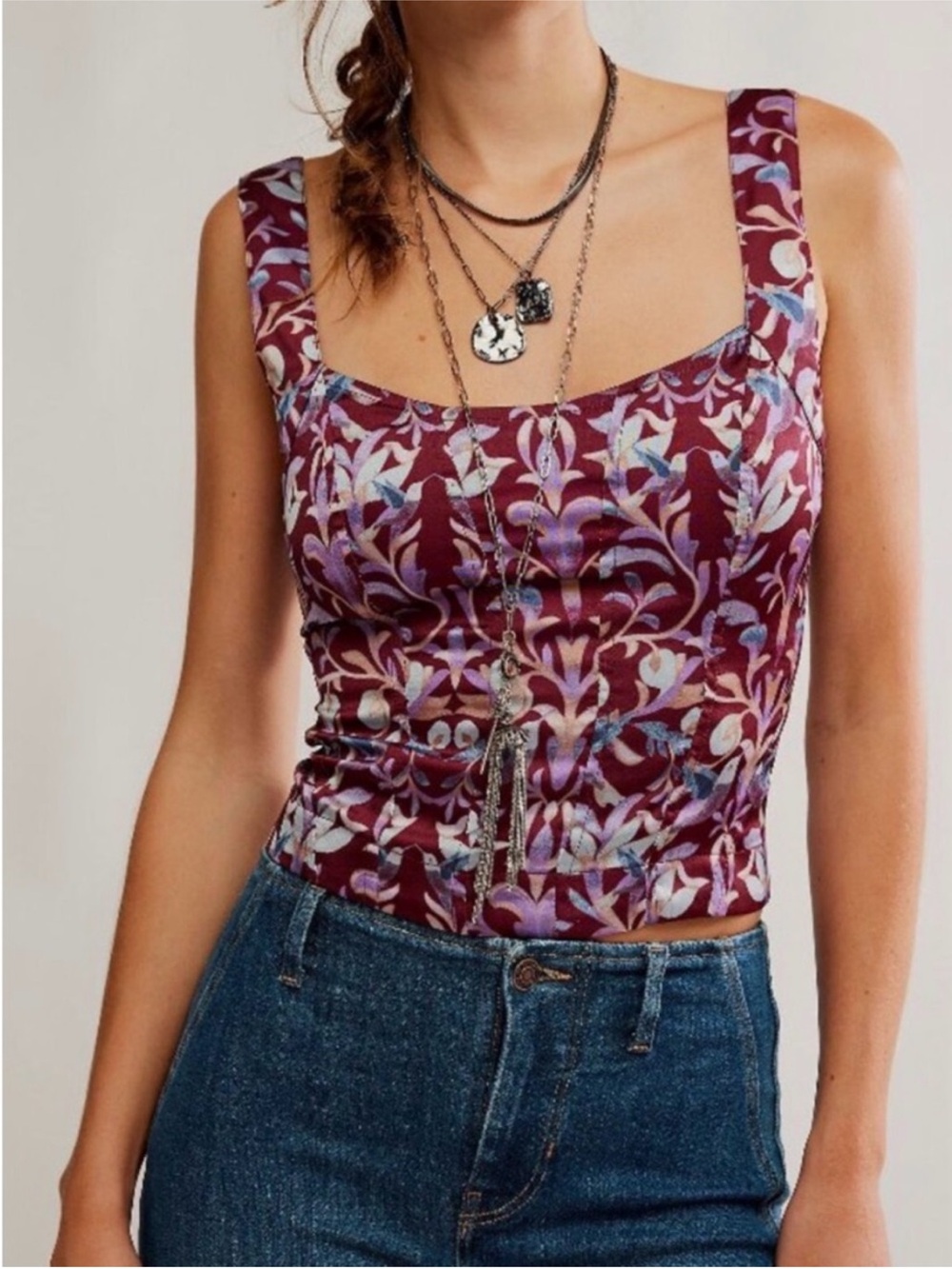 Free People Grace Corset top Cabernet Combo XS NWT retail $98